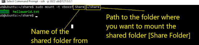 Mount Shared folder inside the Ubunut Server VirtualBox Machine