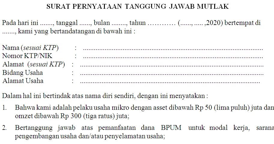 Surat Pernyataan Tanggung Jawab Mutlak Umkm Cutbang Rahmat