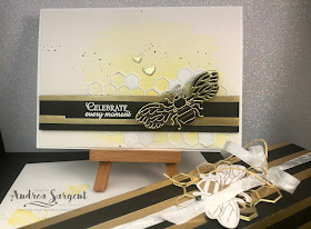 Honey Bee, Art with Heart, blog hop, Stampin Up, Andrea Sargent, Saleabration, 2020, watercolour wash, die cutting, 3D project, Golden Honey Speciality, DSP, Mini Catalogue, Detailed Bees