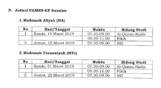 Jadwal UAMBN 2019 MTs MA