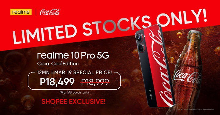 Snag the realme 10 Pro 5G Coca-Cola® Edition for as low as P18,499 this March 19 on Shopee