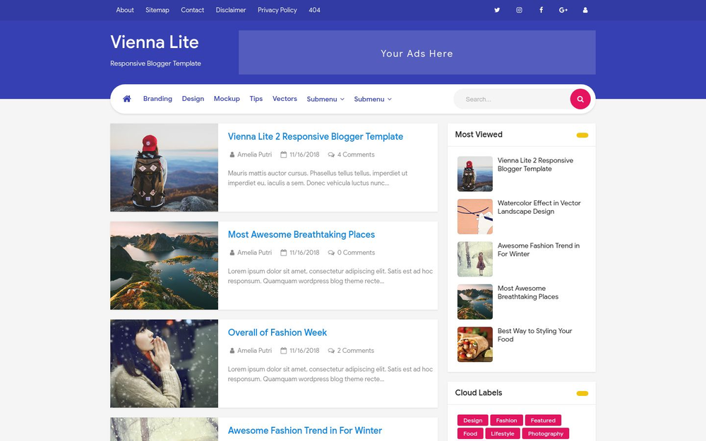 Vienna Lite 2 - Latest Version - Premium Blogger Template Free Download.