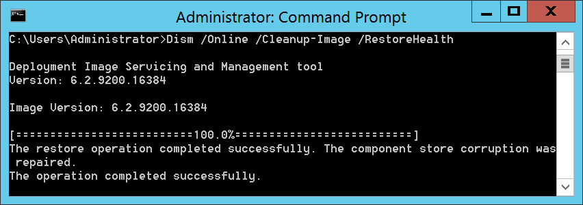 Screenshot of command prompt showing component store corruption repaired