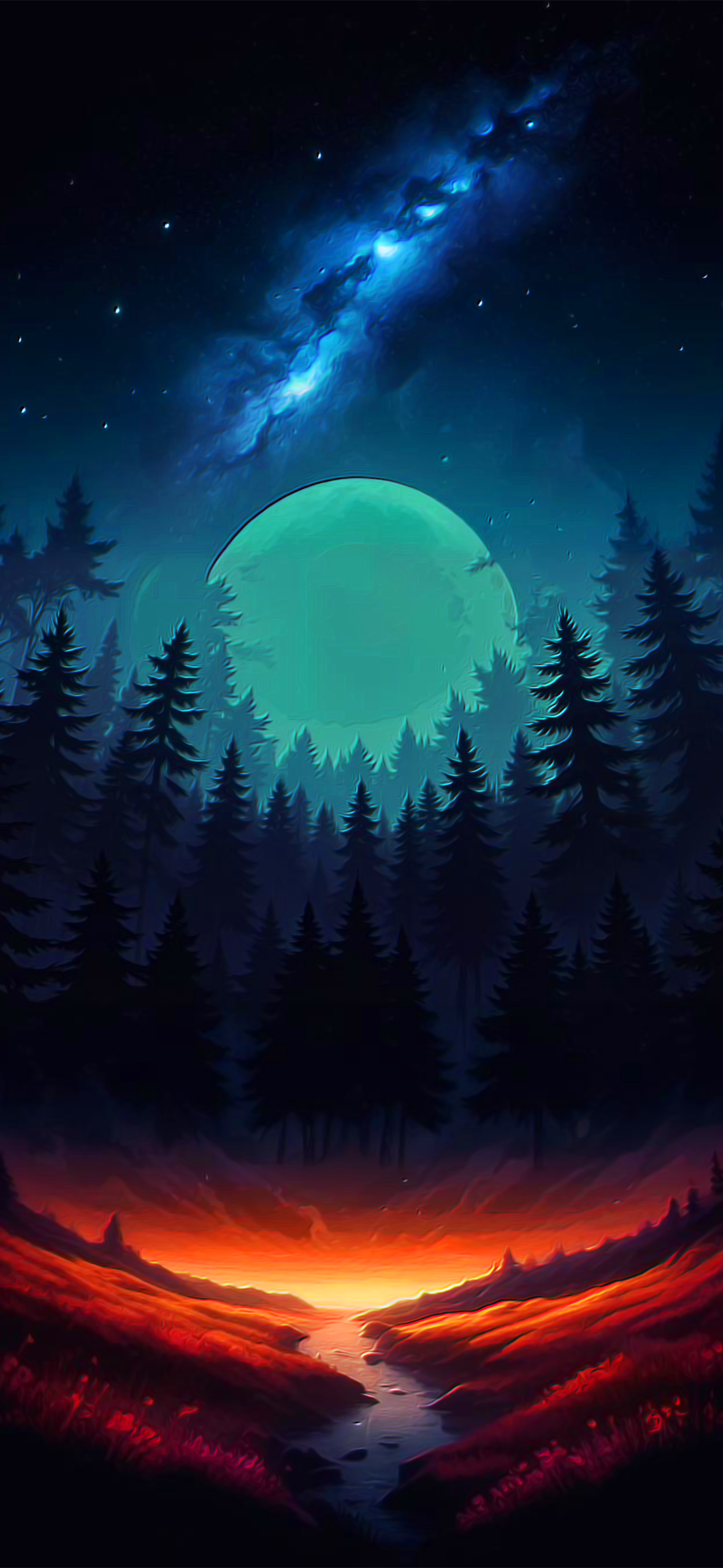 magical moon night at forest minimalist iphone wallpaper