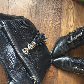 VVA black croc bag and Office boots