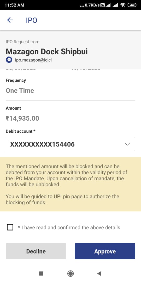 MAZAGON DOCK IPO APPLICATION IN BHIM APP STEP 3