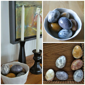 stone eggs, accessories, black candle holders, vignette 