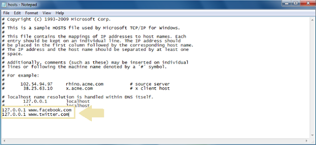 enter websites in hosts files