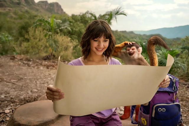 Dora (Samantha Lorraine) and Boots (voiced by Gabriel “Fluffy” Iglesias) in the movie 'Dora and the Search for Sol Dorado.