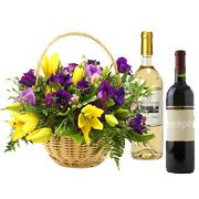 flower delivery in Dublin with red white wine