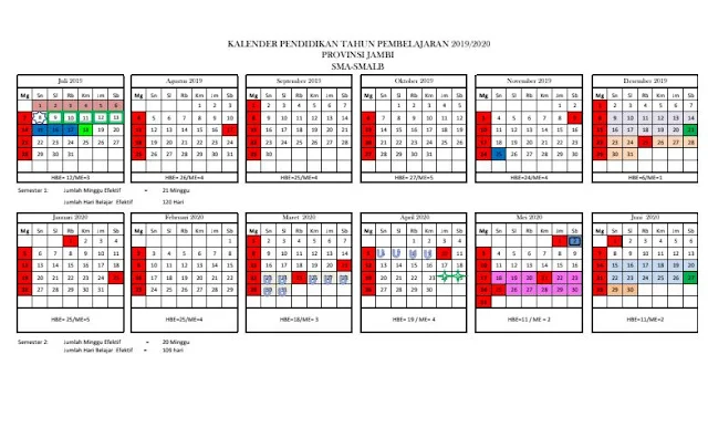 Kaldik 2019/2020 Provinsi Jambi (Excel, PDF)