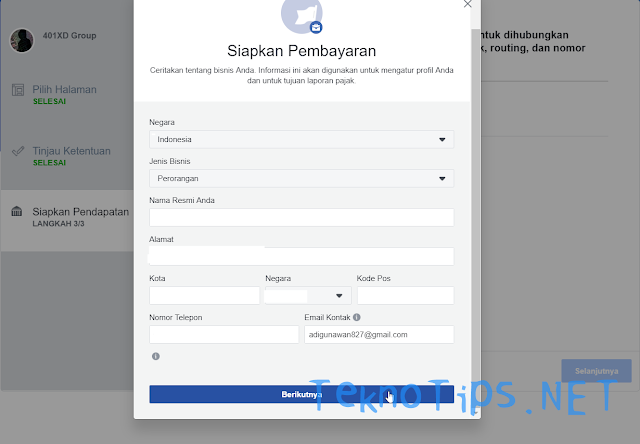 Pembayaran FB creator via Rekening dan Paypal