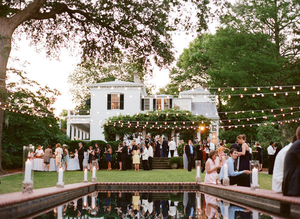 Backyard wedding with string lights 3 August 2011