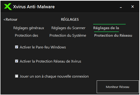 Xvirus (Réglages de la protection du réseau)