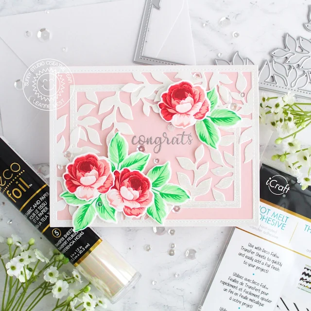 Sunny Studio Stamps: Everything's Rosy Vintage Jar Botanical Backdrop Friends Card Congrats Card Lexa Levana Leanne West