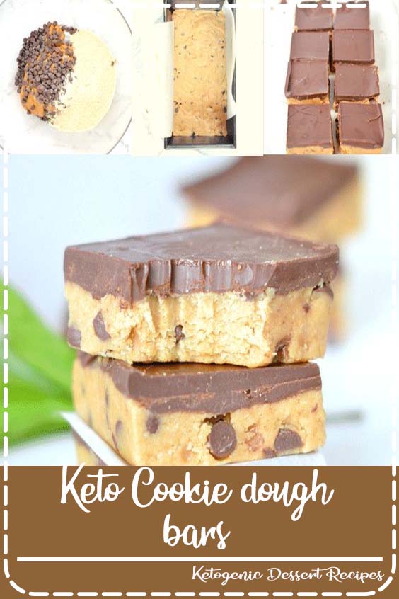 Keto Cookie dough bars no bake healthy peanut butter chocolate chips bars with only 5 ingredients. 100% keto + low carb + sugar free + gluten free and vegan. #keto #ketobars #ketocookies #owcarb #vegan