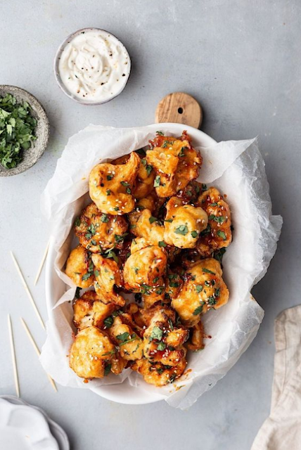 Maple Sriracha Cauliflower Wings with Garlic Lime Ranch