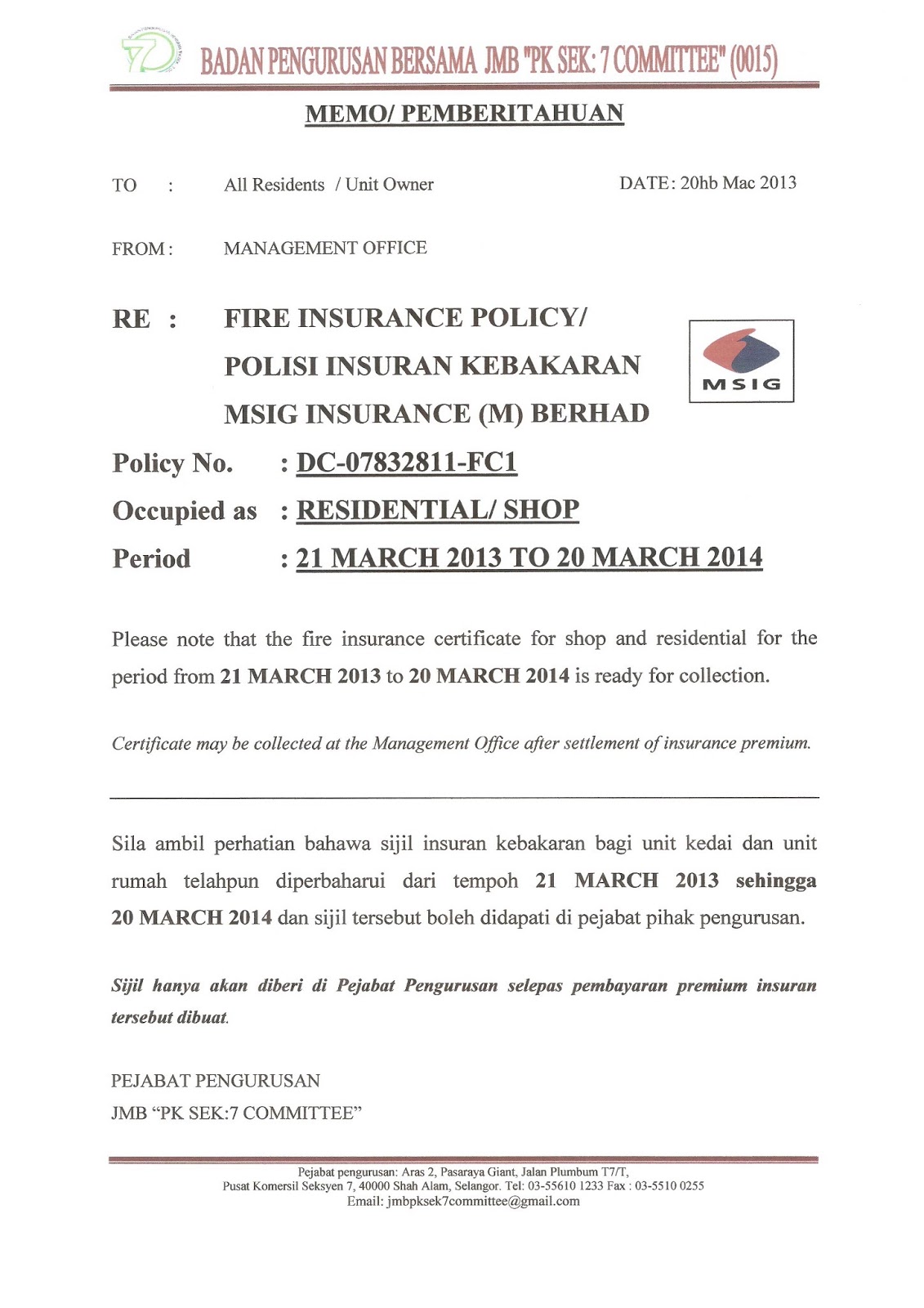 PEMBAHARUAN SIJIL INSURAN KEBAKARAN BANGUNAN (FIRE 