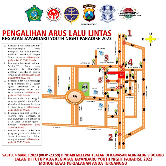 Jayandaru Youth Night Paradise, Dishub Sidoarjo Lakukan Pengalihan Arus Lali Lintas Menuju Alun-alun