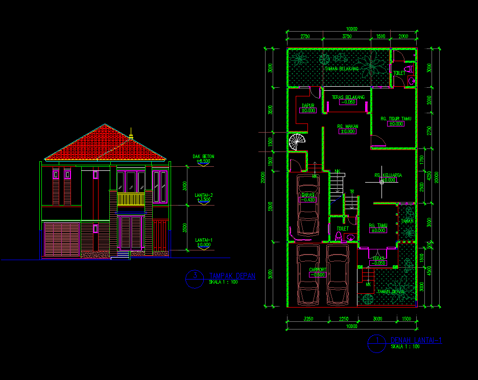 Download Gambar AutoCAD  Desain  Rumah  Tinggal 2  Lantai  10 