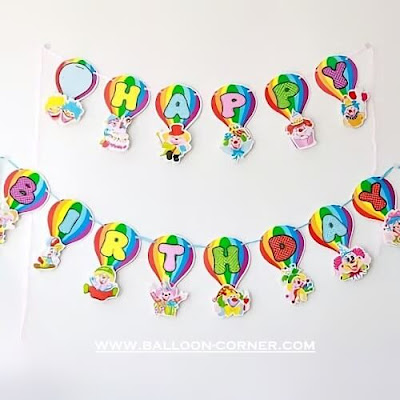 Bunting Banner HAPPY BIRTHDAY Motif Balon Udara 3D (3 Dimensi)