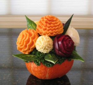 vegetables carved into bouquet