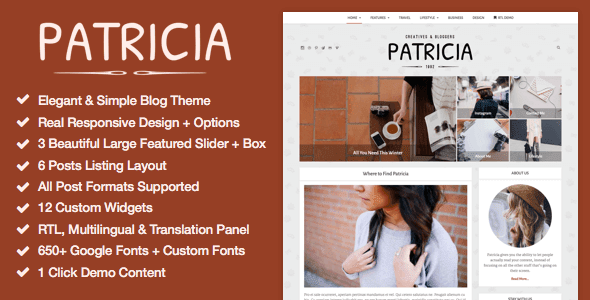 Patricia Feature Rich WordPress Blog Theme