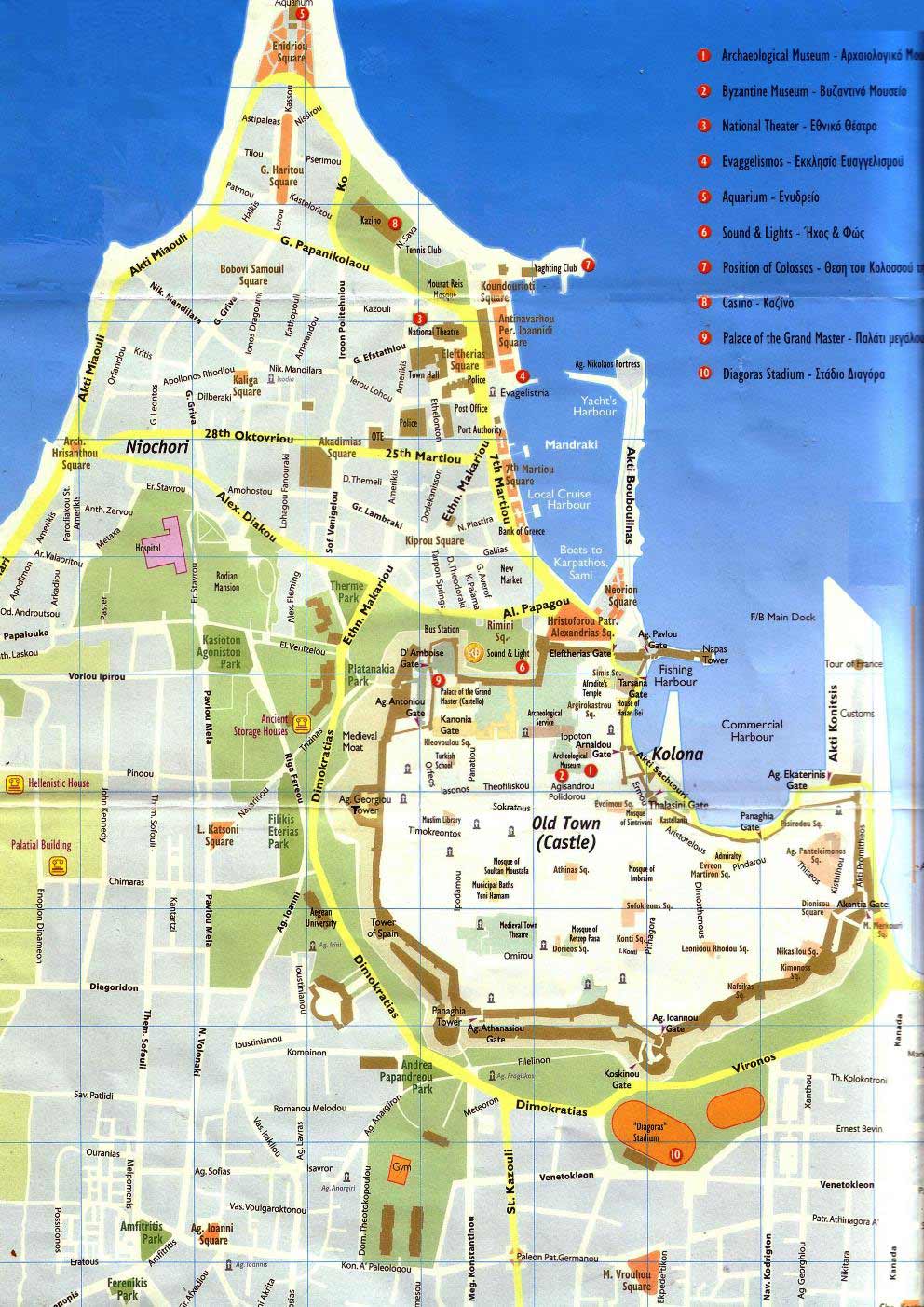 rhodes town street map