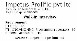 Walk-in interview ITI & Diploma Requirement in Impetus Prolific Pvt Ltd Rajkot, Gujarat