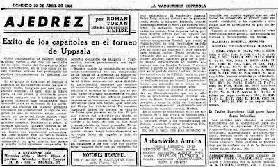 Partida de ajedrez Bordell vs. Polugaievsky 1956 en La Vanguardia