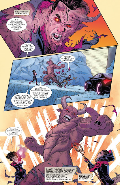 Agent Roz Solomon and Jane Foster fighting Minotaur Dario Agger at Antartica