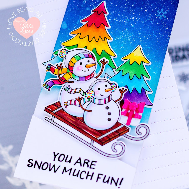 #tonicstudios, #tonicstudiosusa, #tonicstudiosstampclub,Snowmie Holiday Cards, Mini Slimline Cards,Tonic Studios, Stamp Club, Hop, Winter, Holiday, Christmas,Ink Blending, Tags, Card Making, Stamping, Die Cutting, handmade card, ilovedoingallthingscrafty, Stamps, how to,