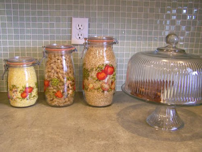 pretty glass storage containers. Here's a little throw back for ya :-) I just completed giving my kitchen a glass tile 