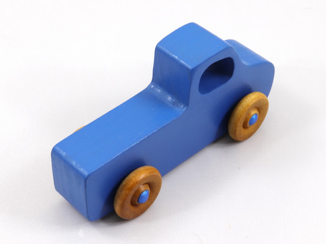 Wood Toy Truck, Handmade and Finished with Indigo Blue & Metallic Blue Acrylic Paint and Amber Shellac, Pickup from the Play Pal Series