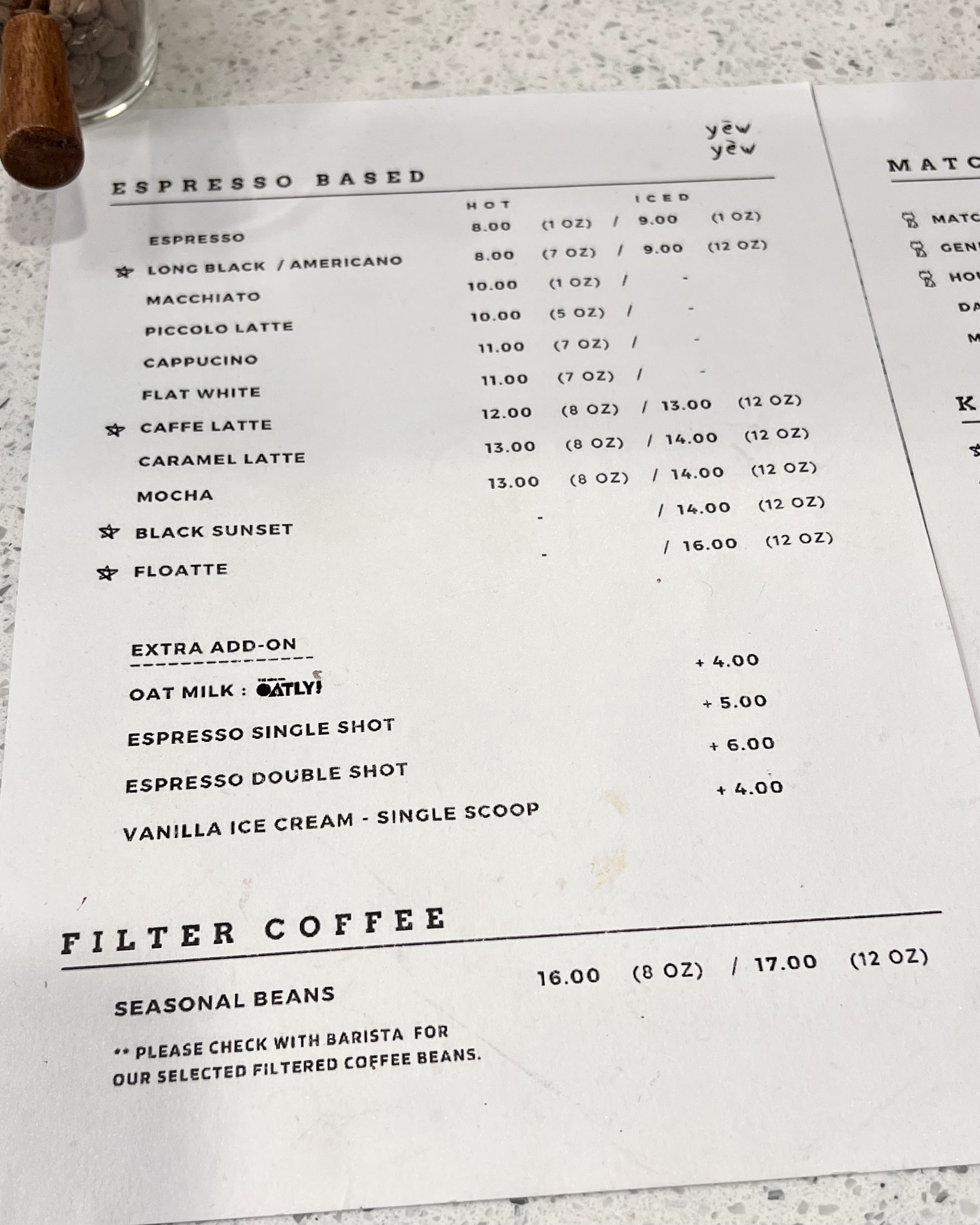 1 Utama Yew Yew Coffee  Menu