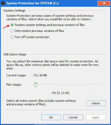 Always Enable System Restore Point On Your Computer