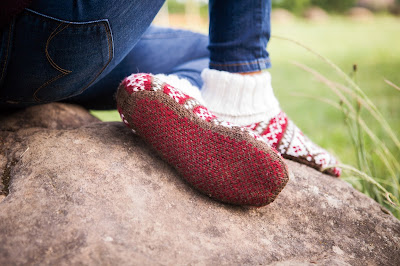 fair isle slippers knitting wool yarn pattern cozy red white brown