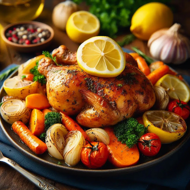 Weight loss recipe, Lemon chicken with roasted vegetables recipe, How to make lemon chicken and roasted vegetables, Benefits of eating lemon chicken and roasted vegetables,