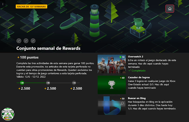 Conjunto semanal de Rewards: 100 puntos (137 Semanas completadas)