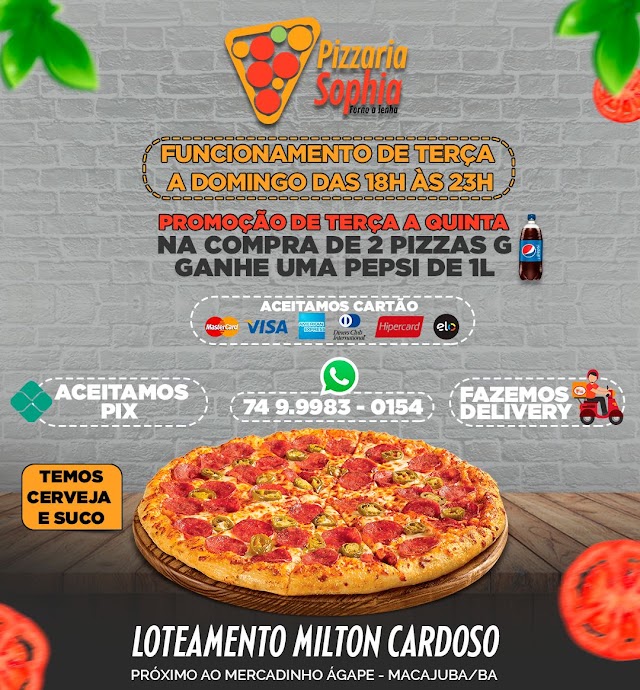 Nova Pizzaria Sophia já está funcionando em Macajuba; peça já a sua