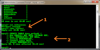 cara membuat database mysql dan tabel baru dengan cmd