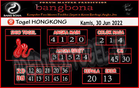 Prediksi HK Bang Bona Kamis 30 Juni 2022