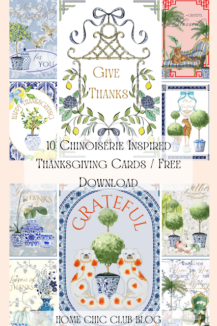 10 Chinoiserie Inspired Thanksgiving Cards / Free Download