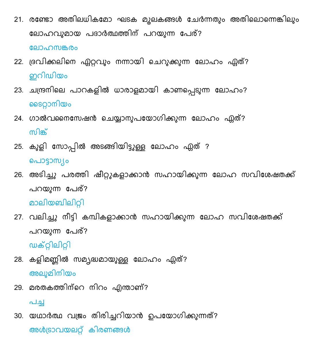 General Science Questions and Answers (Malayalam) - Set 2 ...