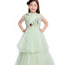 Girls green silk Emblished net sleeve less maxi  gown