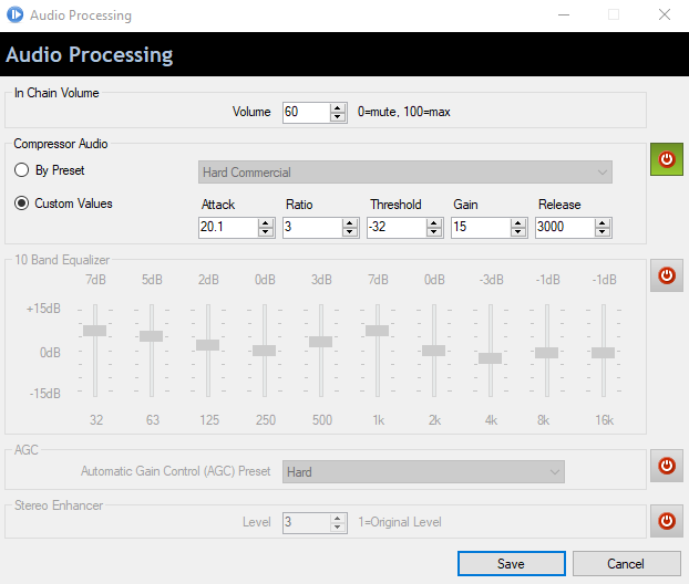 Radio DJ audio processing sound settings