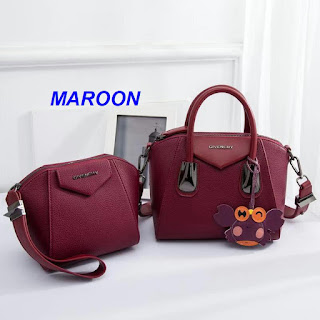 TAS WANITA IMPORT BATAM TERBARU HANDBAG CEWEK MURAH FASHION KULIT DV4537GV# SET 2 IN 1 SEMI PREMIUM