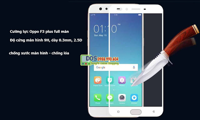 Kính cường lực Oppo F3 plus full màn hình, độ cứng 9H, dày 2.5D