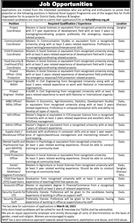 National Rural Support Program NRSP Jobs Dadu 