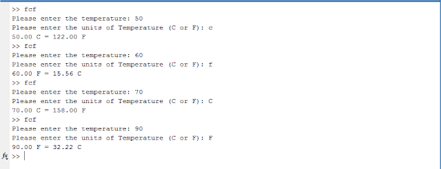 Temperature Conversion C to F, F to C using Matlab - fcf.m